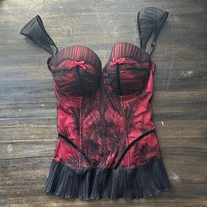 Vintage Lingerie Chantelle Red and Black Lace Corset Top 34C